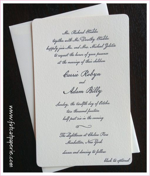Letterpress Wedding Invitation with Rounded Corners 
