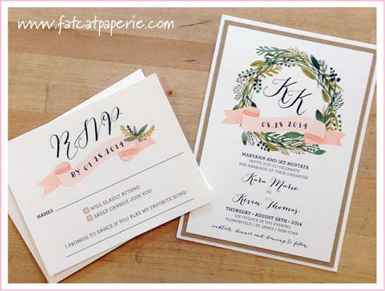 Mustafa Wedding Invitation in Blush and Green with Floral Accents