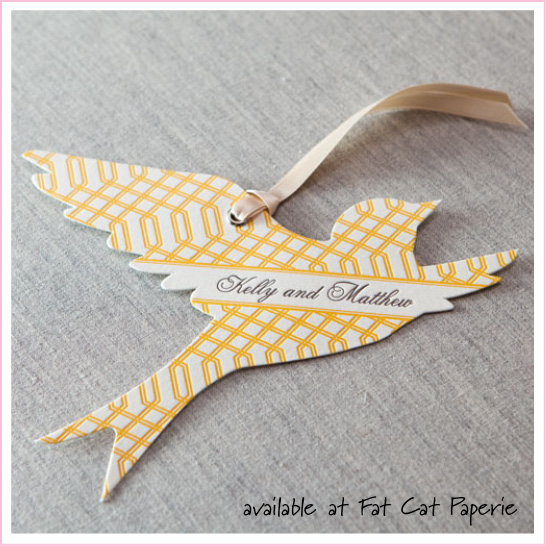 Marinwood by Dauphine, gorgeous bird silhouette favor tag