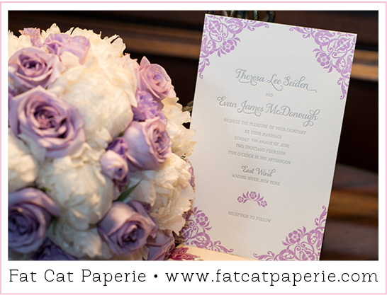 Real Wedding: Theresa and Evan, Wedding Invitation, Floral Lavender Letterpress