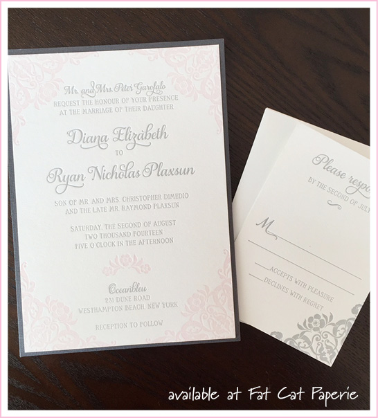Diana + Ryan | Blush and Gray, Floral Letterpress Pocketcard Invitation from Designer's Fine Press