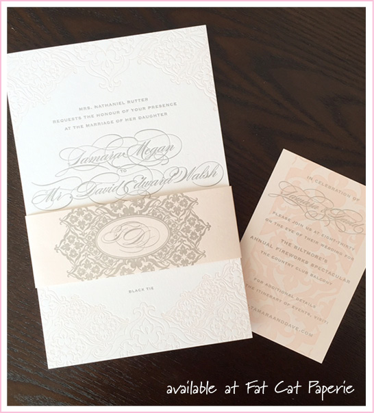 Trending: Blush | Letterpress invitation with bellyband from Spark