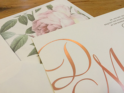 Looks We Love: Rose Gold and Roses | Foil and Letterpress Invitation with Rose Liner