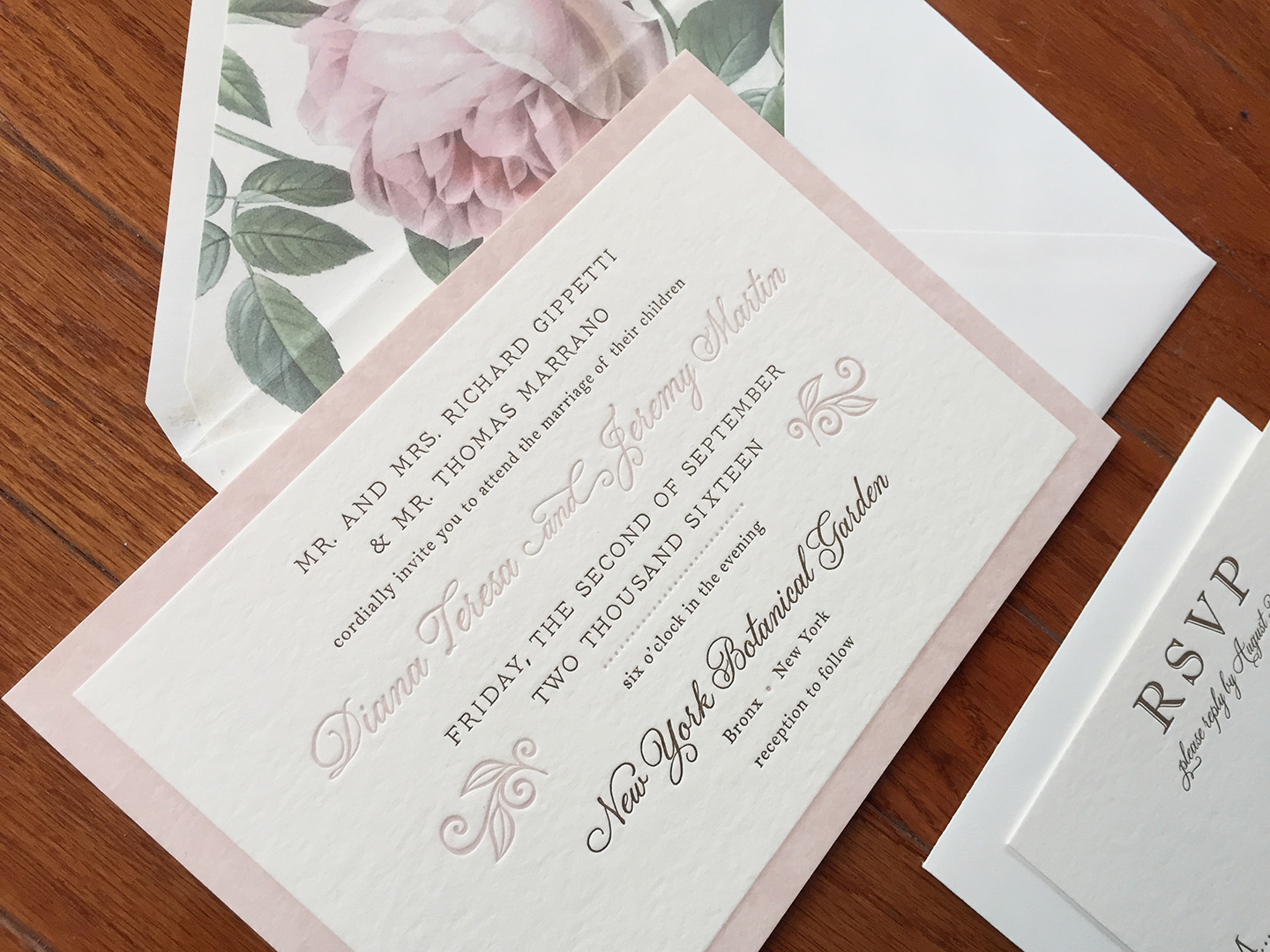 Diana + Jeremy | Wedding Invitation, Letterpress with Rose Liner