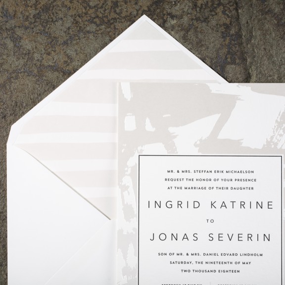 Flynn by Smock, letterpress and foil invitation with brushstroke details