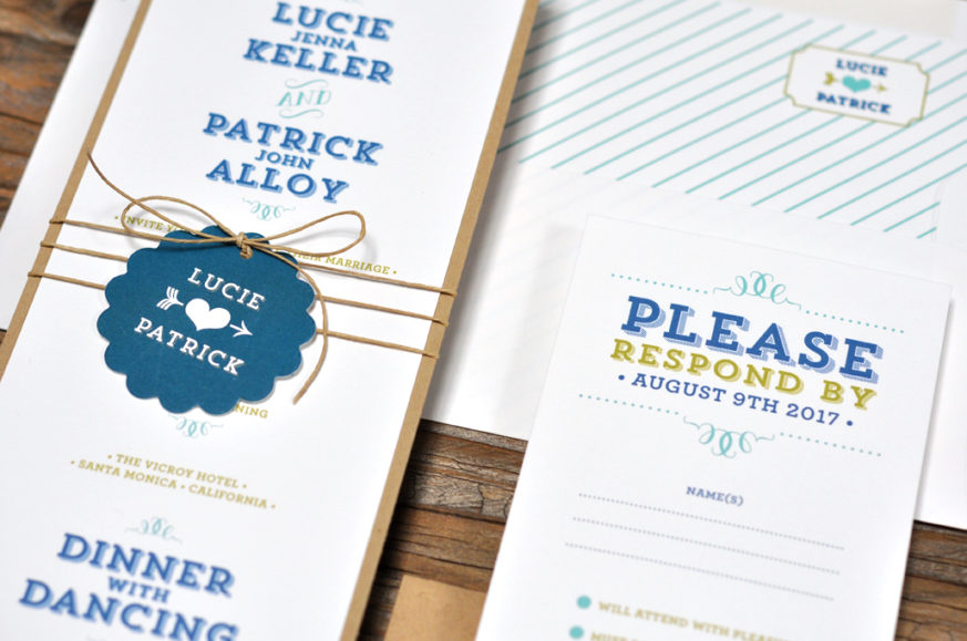 Lucie by B.T.Elements, Invitation with fun typesetting and twine and tag detail