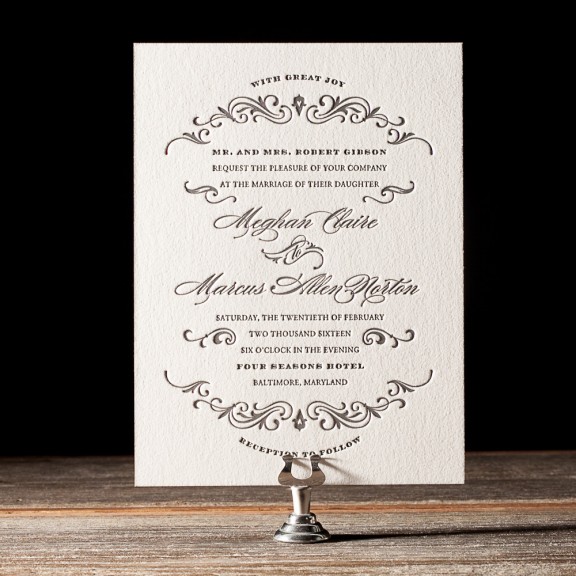 gilford by bella figura, formal letterpress and foil wedding invitation