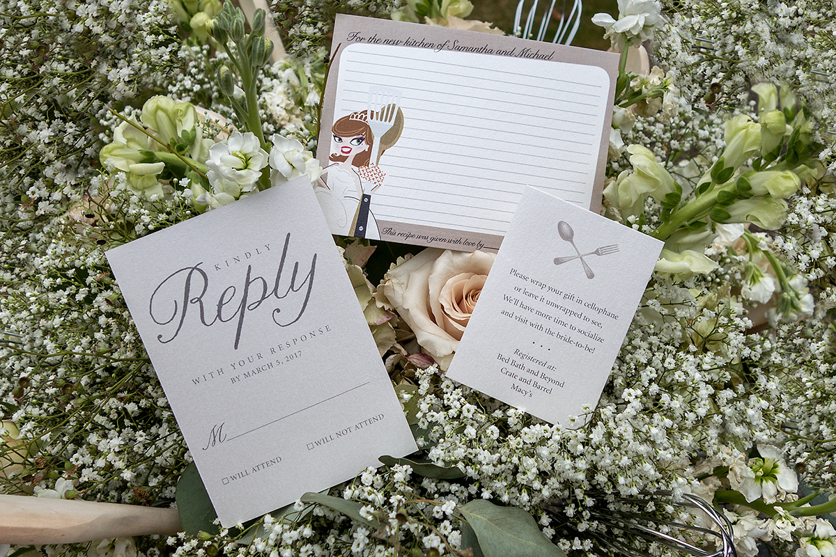 Samantha's Bridal Shower, Invitation, Ribbon Folder, Recipe Card, Taupe color palette