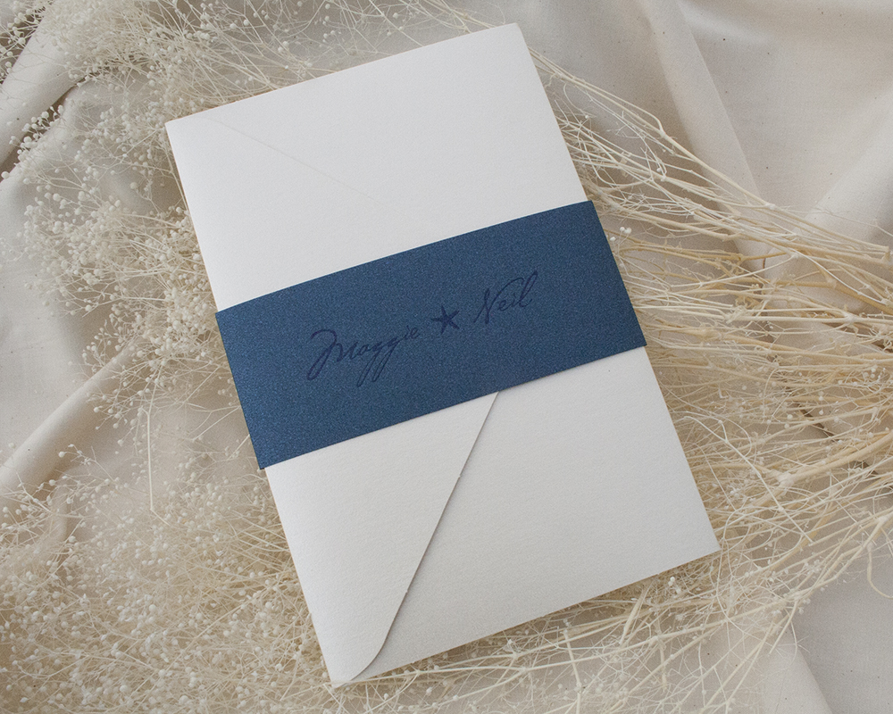 Maggie and Neil, Nautical pocket invitation, Navy bellyband detail, navy color palette