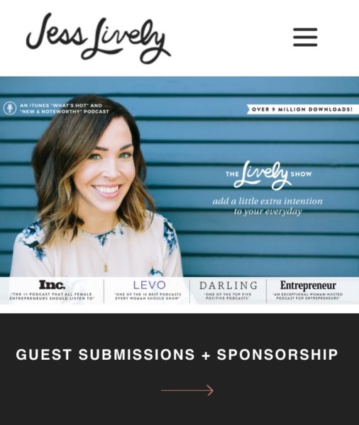 The Lively Show Podcast with Jess Lively, screenshot from her website, portrait against a blue textured background