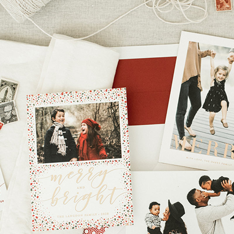 Holiday Cards, Various family photo cards, letterpress and foil samples